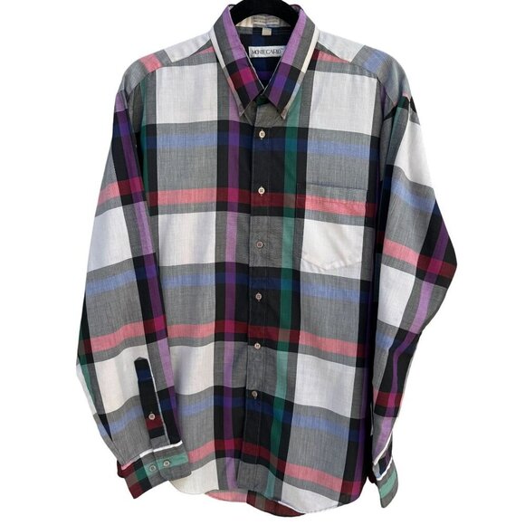 Monte Carlo Mens Plaid Multicolor Button-Up Long Sleeve Lightweight Shirt L 16-1 - Picture 1 of 8
